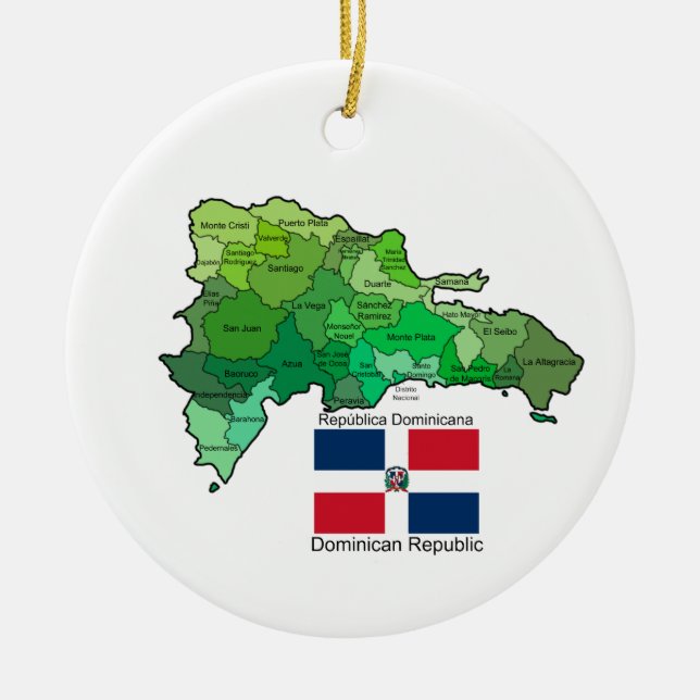 Map of Dominican Republic Ceramic Tree Decoration (Front)