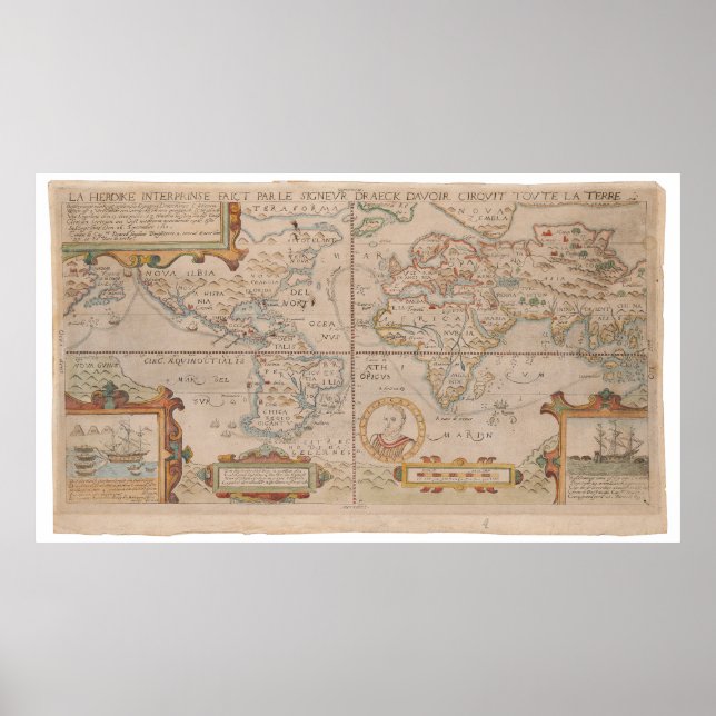 Map of Drake's Circumnavigation of the Globe Poster (Front)