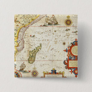 Map of East Africa and Madagascar, 1596 (hand colo 15 Cm Square Badge