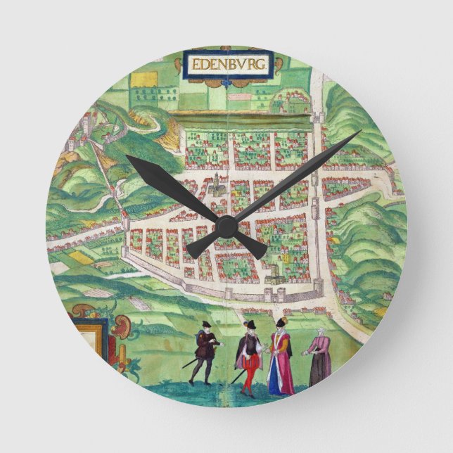 Map of Edinburgh, from 'Civitates Orbis Terrarum' Round Clock (Front)