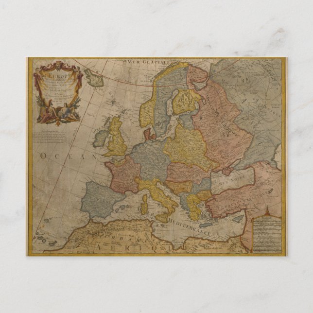 Map of Europe | 1700 Postcard (Front)