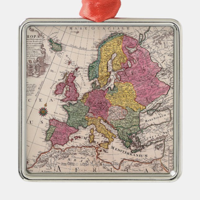 Map of Europe 3 Metal Tree Decoration (Front)
