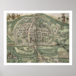 Map of Exeter, from 'Civitates Orbis Terrarum' by Poster