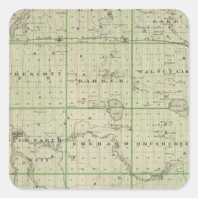 Map of Faribault County, Minnesota Square Sticker (Front)