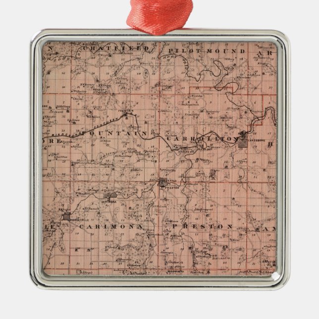 Map of Fillmore County, Minnesota Metal Tree Decoration (Front)