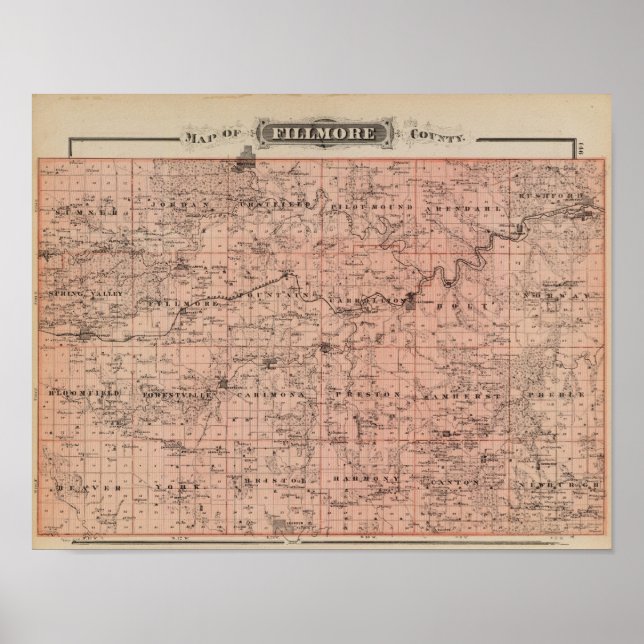 Map of Fillmore County, Minnesota Poster (Front)