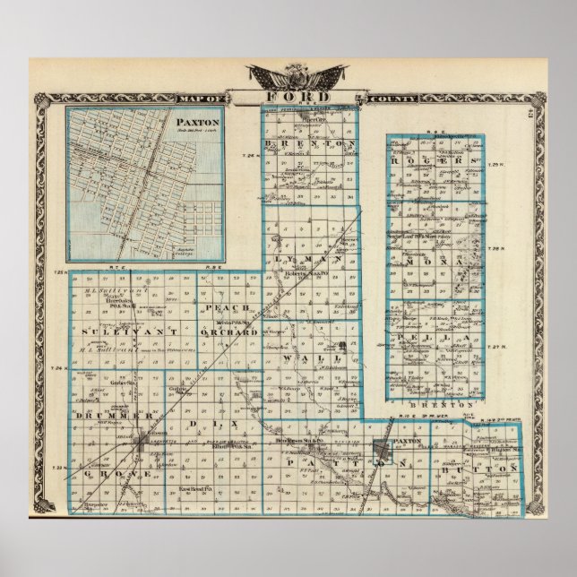 Map of Ford County and Paxton Poster (Front)