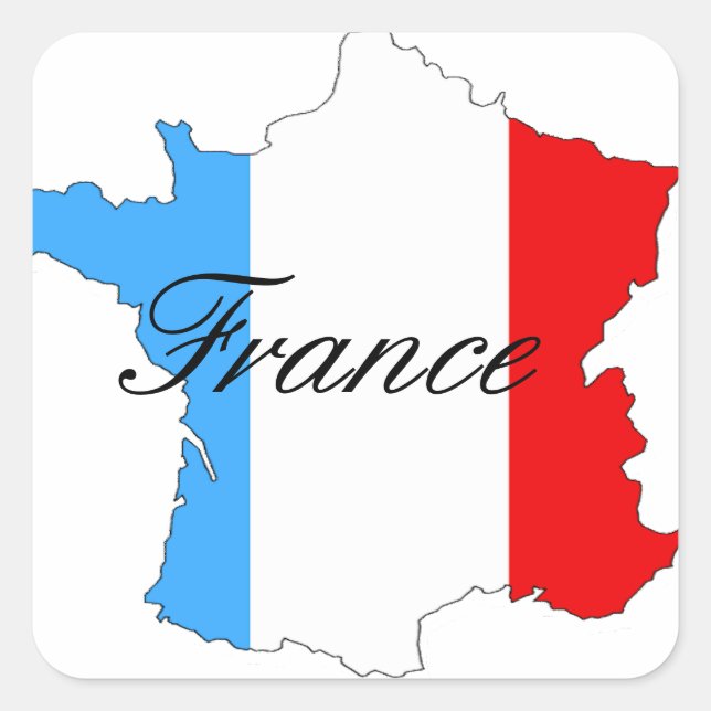 Map of France in Red White and Blue Square Sticker (Front)