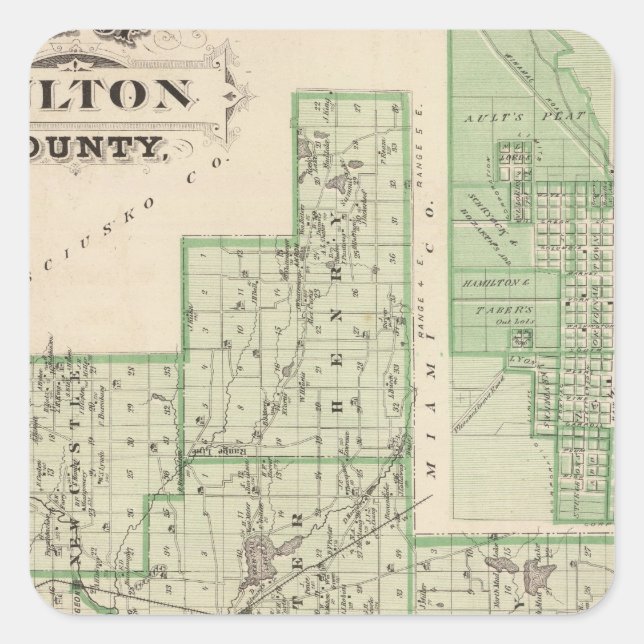 Map of Fulton County with Rochester, Fulton Co Square Sticker (Front)