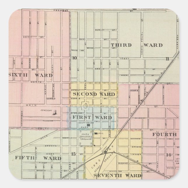 Map of Galesburg City, and Monmouth and Aledo Square Sticker (Front)
