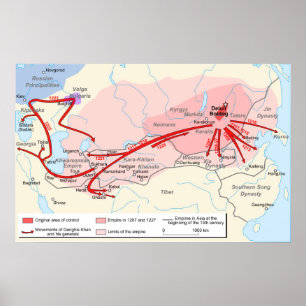 Map of Genghis Khan Empire in the 13th Century Poster