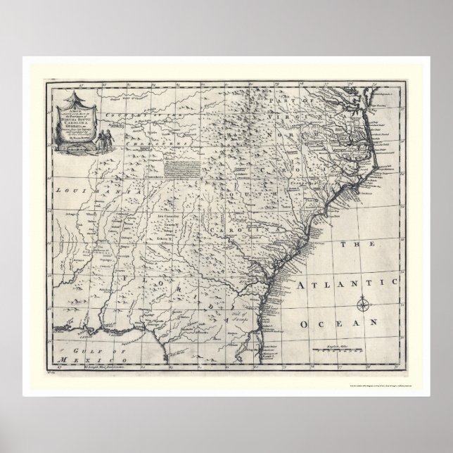 Map of Georgia and Carolinas by Bowen 1752 Poster (Front)
