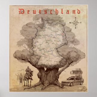 Map of Germany. Style of an old engraving. Poster