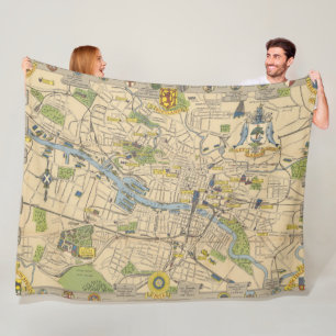 Map of Glasgow, England Fleece Blanket