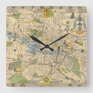 Map of Glasgow, England Square Wall Clock