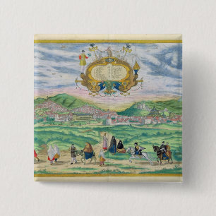 Map of Granada, from 'Civitates Orbis Terrarum' by 15 Cm Square Badge