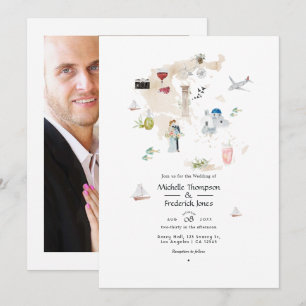Map of Greece Destination Wedding Photo Invitation