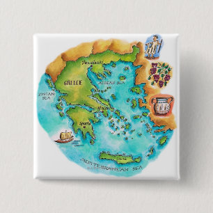 Map of Greece Isles 15 Cm Square Badge