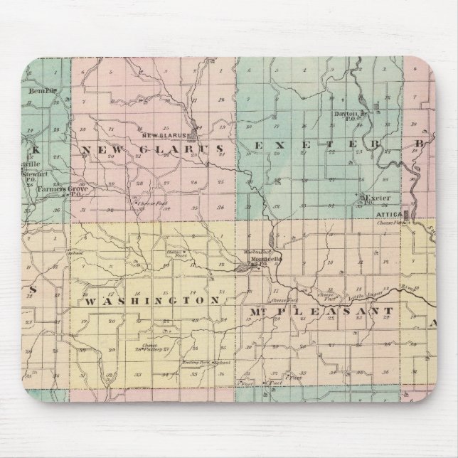 Map of Green County, State of Wisconsin Mouse Pad (Front)