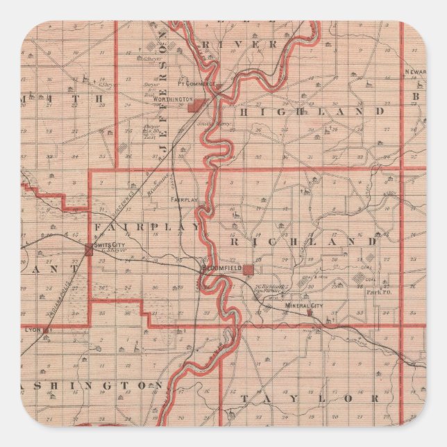 Map of Greene County Square Sticker (Front)