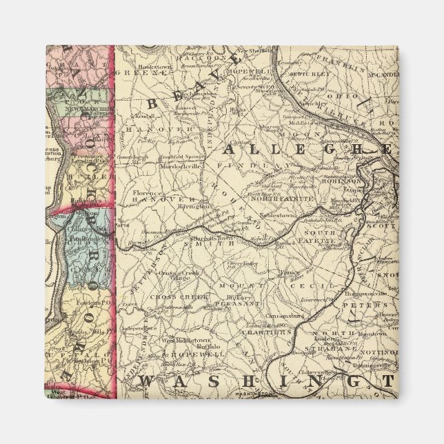 Map of Hancock, Brooke, Ohio, Marshall counties Magnet (Front)