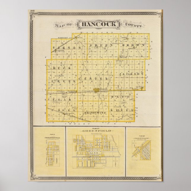 Map of Hancock County with Charlottesville Poster (Front)