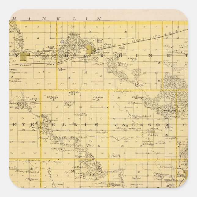 Map of Hardin County, State of Iowa Square Sticker (Front)