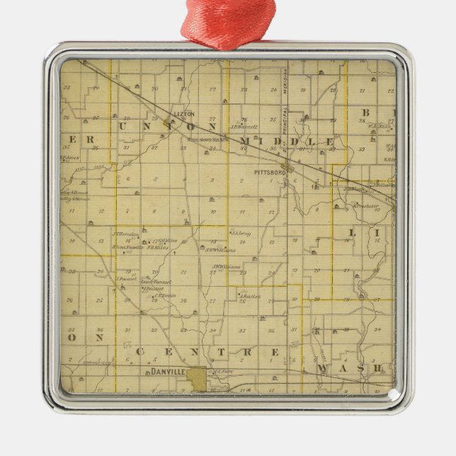 Map of Hendricks County Metal Tree Decoration (Front)