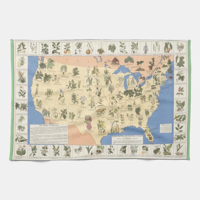 Map of Herbal Remedies laminated placemat Tea Towel (Horizontal)