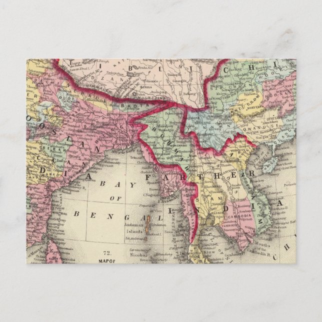 Map Of Hindoostan, Farther India, China, and Tibet Postcard (Front)