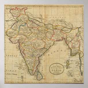 Map of Hindostan or India Poster