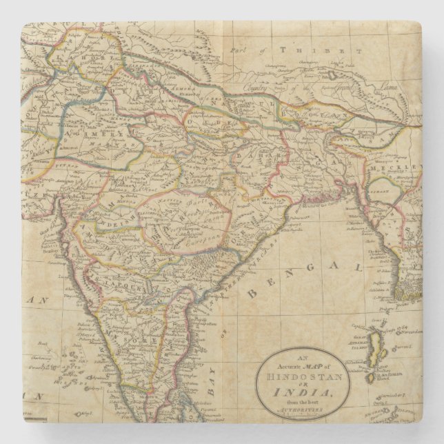 Map of Hindostan or India Stone Coaster (Front)