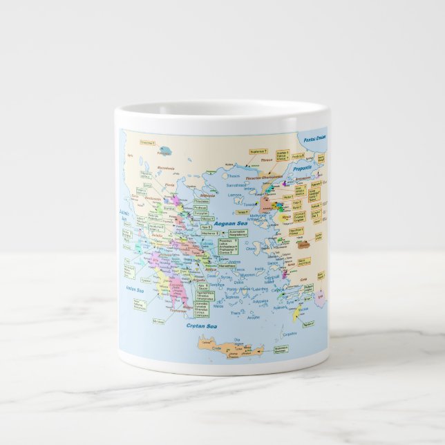 Map of Homeric Era Greece with English labels Large Coffee Mug (Front)