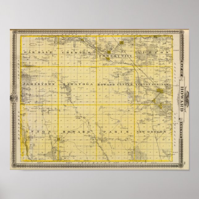 Map of Howard County, State of Iowa Poster (Front)