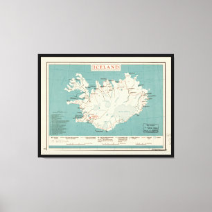 Map of Iceland (circa 1959) Canvas Print