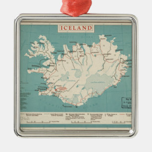 Map of Iceland (circa 1959) Metal Tree Decoration