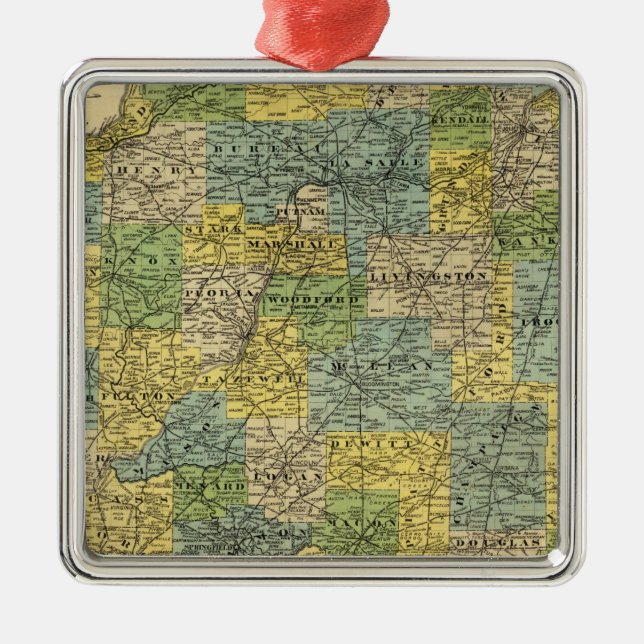 Map of Illinois 2 Metal Tree Decoration (Front)