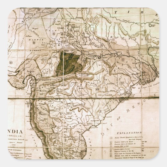 Map of India, 1803 Square Sticker (Front)