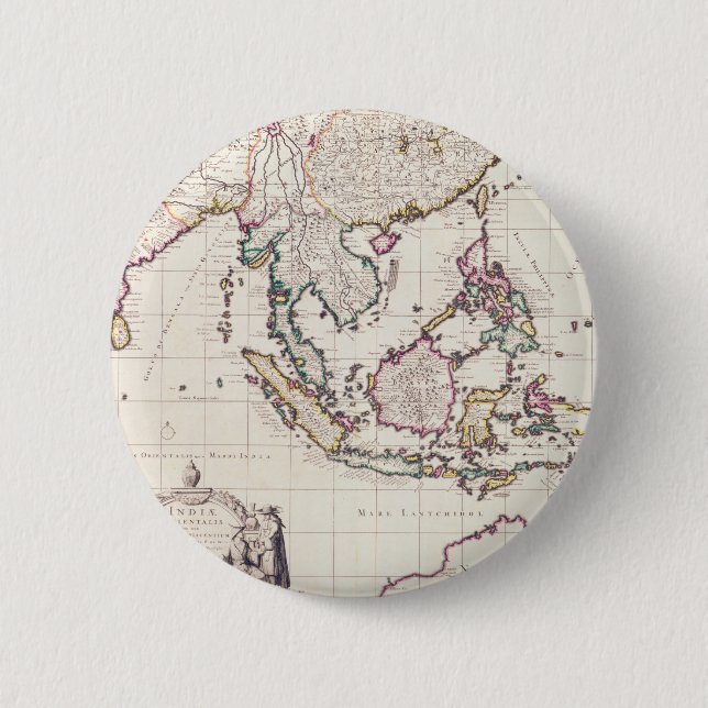 Map of India & the East Indies 6 Cm Round Badge (Front)
