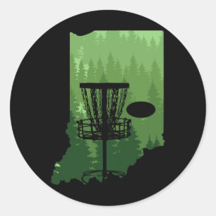 Map Of Indiana Disc Golf Player Frisbees Disc Golf Classic Round Sticker