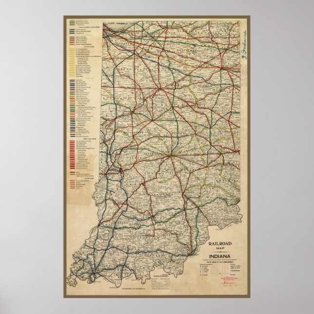 Map of Indiana's Railroad System, Circa 1897 Poster (Front)