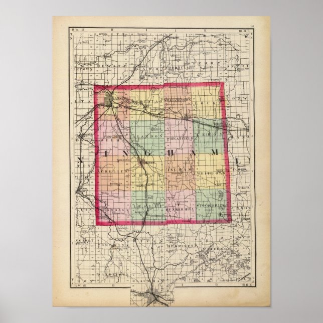 Map of Ingham County, Michigan Poster (Front)