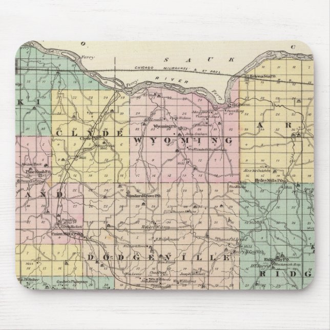 Map of Iowa County, State of Wisconsin Mouse Pad (Front)