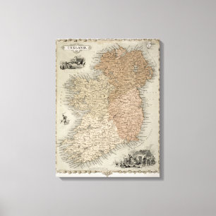Map of Ireland, published c.1850 (hand-coloured en Canvas Print
