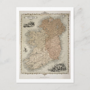 Map of Ireland, published c.1850 (hand-coloured en Postcard
