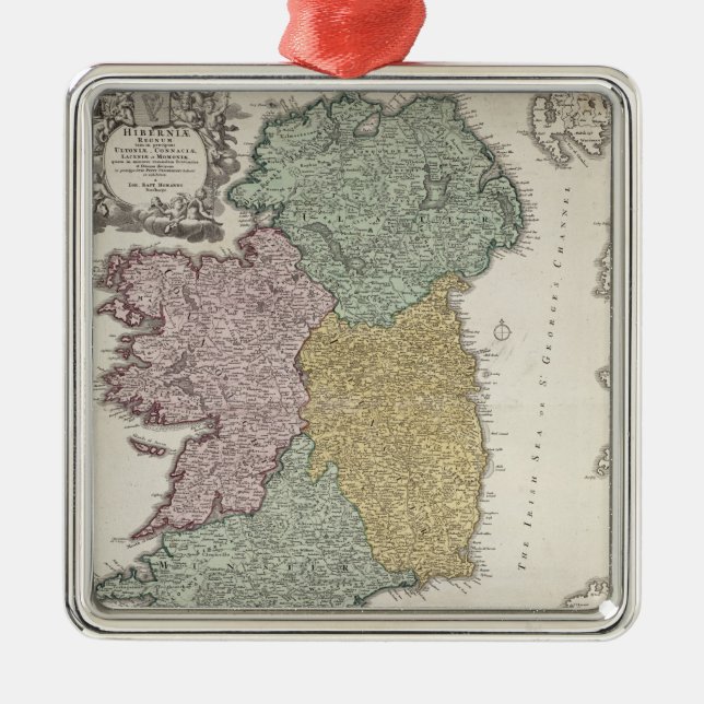 Map of Ireland showing the Provinces of Ulster Metal Tree Decoration (Front)