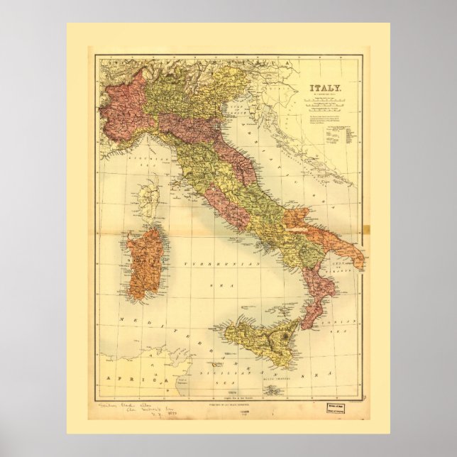 Map of Italy (1890) Poster (Front)