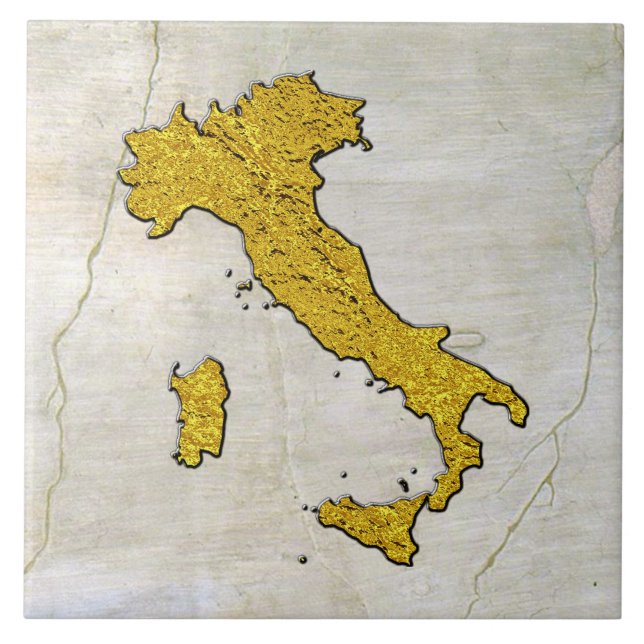 Map of Italy Gold on Fresco Pattern Tile (Front)