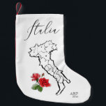 *~* Map of Italy Italia Italian Language Roses Small Christmas Stocking<br><div class="desc">* CHRISTMAS STOCKING: Italia Italy Map Roses Flag Colors with 2 lines of text you can PERSONALIZE or just delete. This is an image that says ITALIA which is the ITALIAN LANGUAGE translation of ITALY. This is a great gift to yourself or loved ones who love Italy! If they have...</div>
