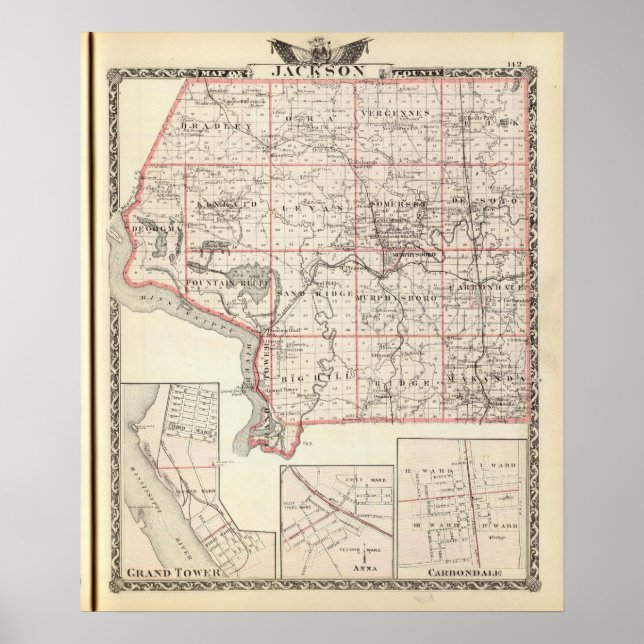 Map of Jackson County, Grand Tower Poster (Front)